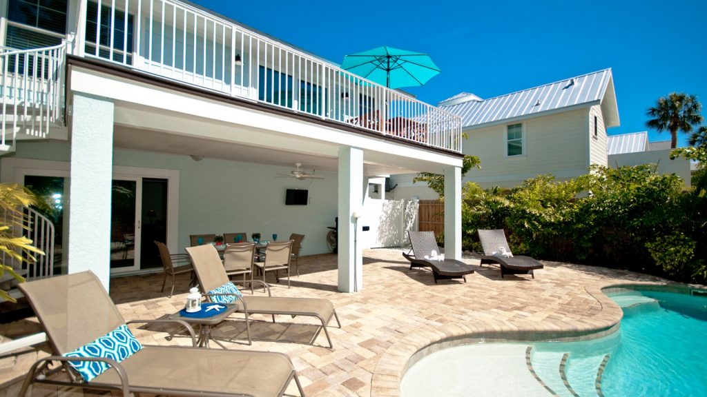 This vacation beach home duplex provides every luxury you'll need to make the most of your Florida Dreams vacation. This cozy, but spacious, coastal cottage sleeps 8. Ocean Breeze provides an outdoor oasis with a private pool and spa, large patios, and tropical landscaping. The kitchen is fully equipped or use the outdoor grill and enjoy your meals al fresco on the covered patio. It's a short walk to the famous soft, white, sandy beaches of Anna Maria Island.