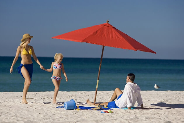 Family under umbrella on beach
