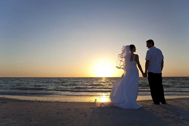sunset wedding on beach